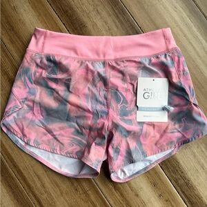 Athleta Girl 3" Pink and Gray Swirl Shorts